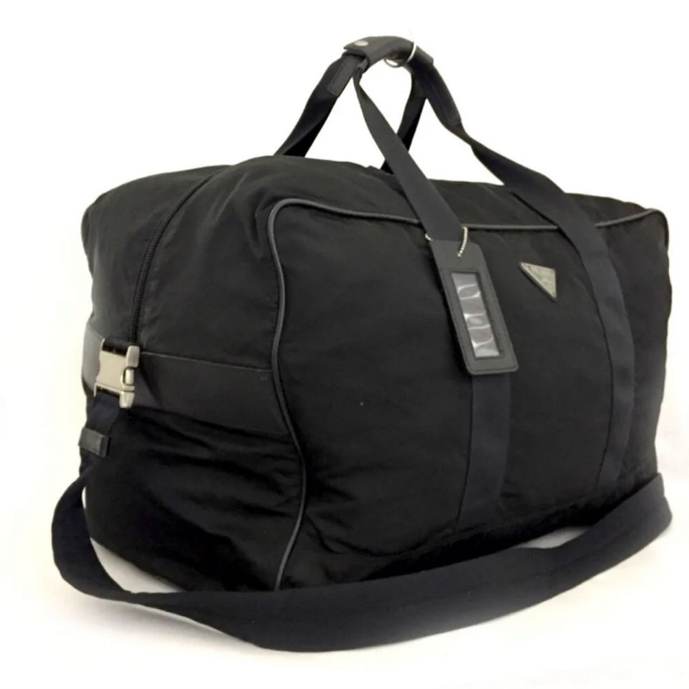 PRADA Travel Bag w/ Shoulder Strap + Luggage Tag (Black w: Silver HW) - Picture 3 of 9